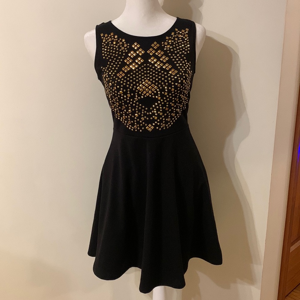 Juniors Studded Front, Sheer Back Dress